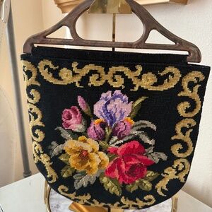 Vintage Needlepoint Handbag with Floral Design